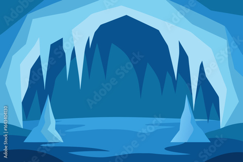 Illustration of an icy cave with stalactites and stalagmites