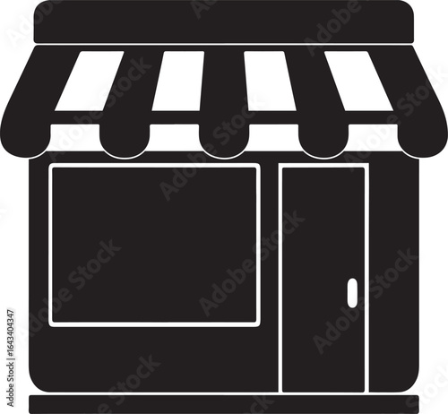 Storefront silhouette icon vector, storefront icon, classic awning, shop storefront vector icon, retail building shape, storefront silhouette building icon vector illustration