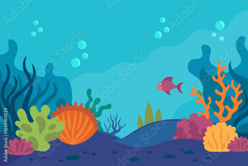 Illustration of underwater scene with fish and coral reefs