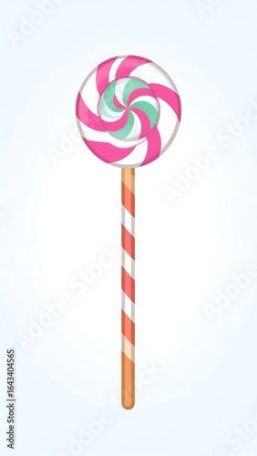 Colorful lollipop with striped stick.