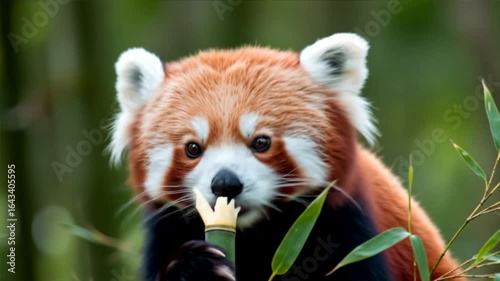 Adorable Red Panda Enjoying Bamboo