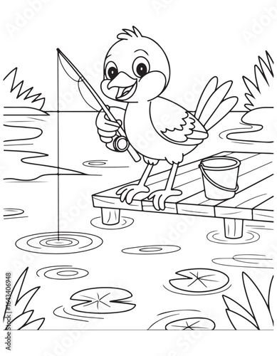 Bold and Easy Cute Bird Coloring Pages 
with Black and white vector illustration