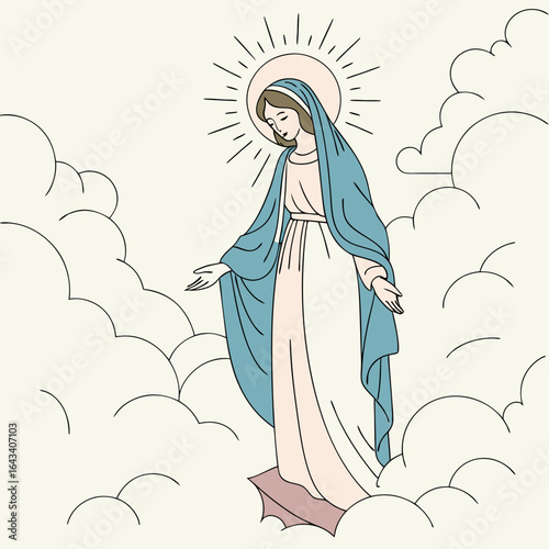 Virgin mary immaculate conception illustration religious christianity catholicism art drawing vector graphic