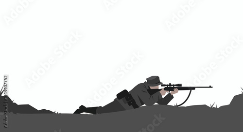 Hunter aiming rifle while lying prone outdoors, focused and ready for the hunt in the wilderness