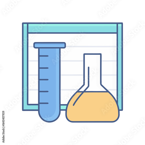 Science laboratory equipment with measuring cylinder and flask
