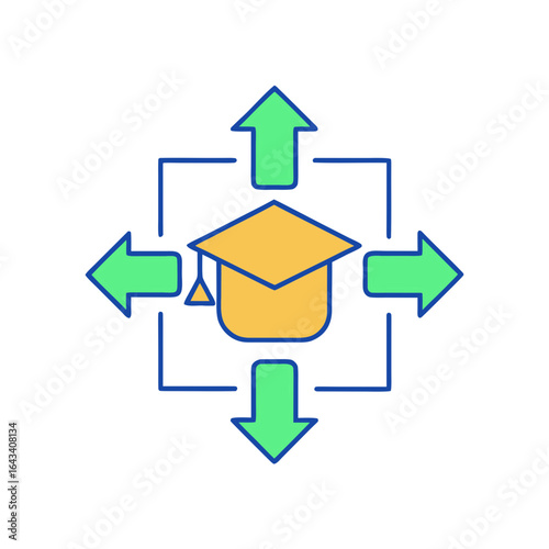 Free Download Graduation cap with arrows indicating different directions of learning - GFXLoad