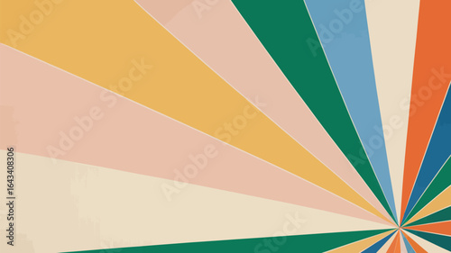 A retro style sunburst pattern with pastel colors radiating from a central point in the lower right corner