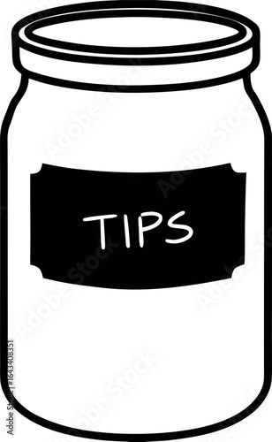Tips jar container glass money savings vector line art illustration