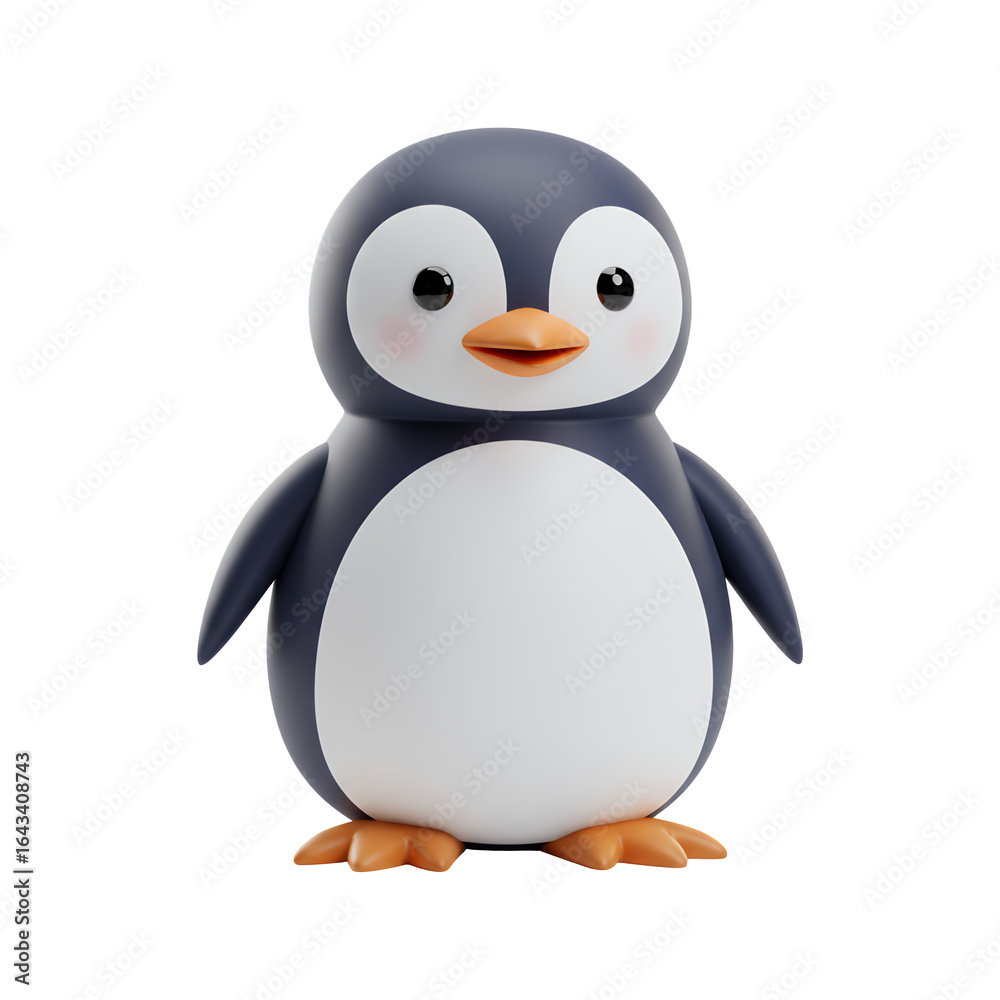 Fototapeta premium Adorable Cartoon Penguin Illustration Dark Gray and White 3D Render