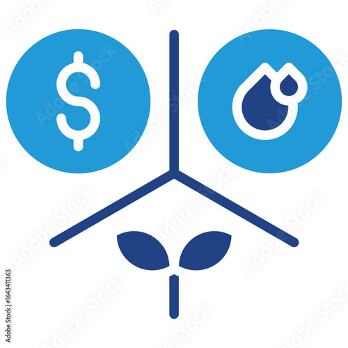 Icon of financial investment and fuel oil energy directed towards sustainable growth or environmentally friendly technology.