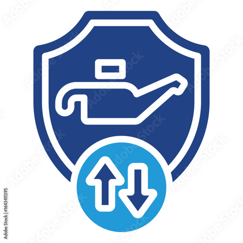 The icon indicates protection or security of stock against price changes or market volatility, while the oil can is a product that is protected against price fluctuations.