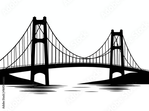 Striking Black and White Silhouette of a Suspension Bridge Over Calm Waters Under a Clear Sky Modern Landmark