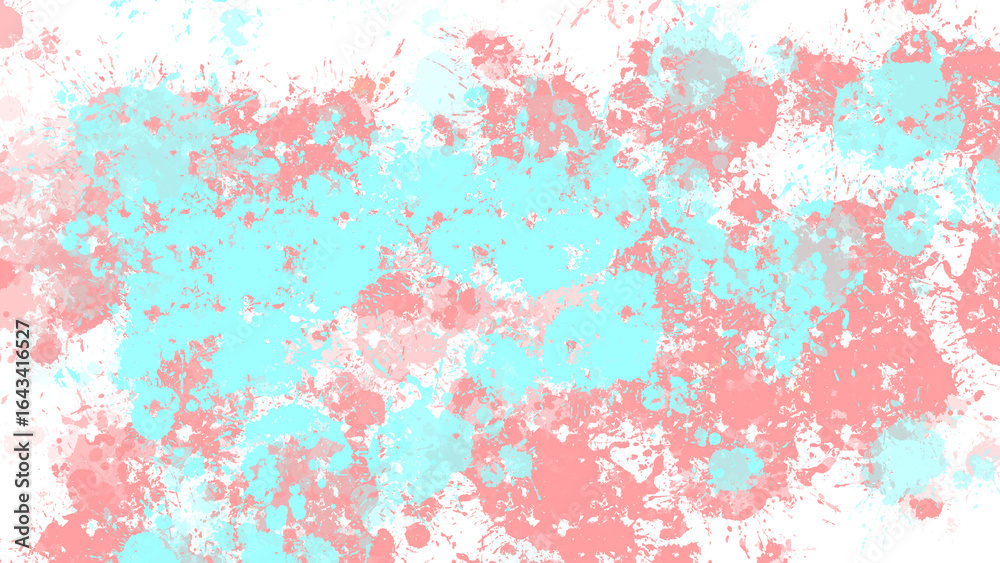 Obraz premium Abstract Expressionist Painting with Cyan and Crimson Splatters on Black Canvas Digital Art Composition