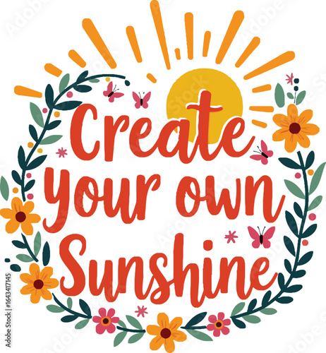 Radiant floral typography with a glowing sun and butterflies, inspiring self-made happiness 🌼☀. Bring this joyful art into your space & brighten every single day!