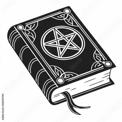 Ancient occult spell book with a pentagram symbol on the cover