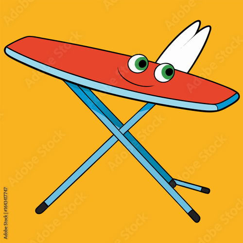 Cartoon ironing board with friendly eyes and a smile, designed for children's illustration or a humorous household item.