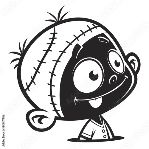 Cute cartoon zombie boy with stitches on his head sticking his tongue out
