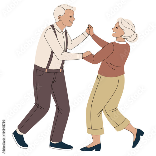 Happy elderly couple dancing together in a joyful embrace