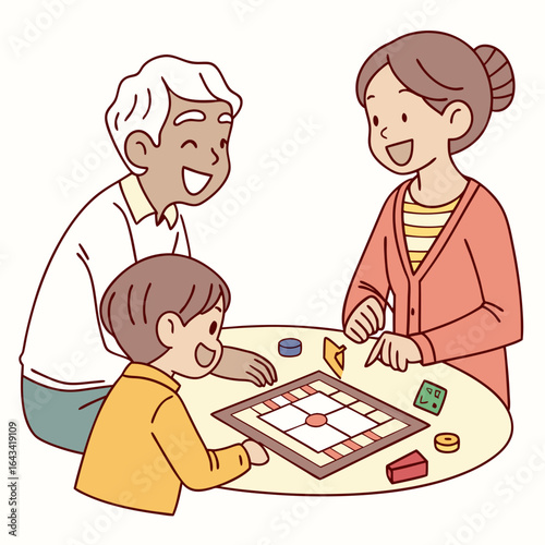 Happy multi generational family playing a board game together at a round table
