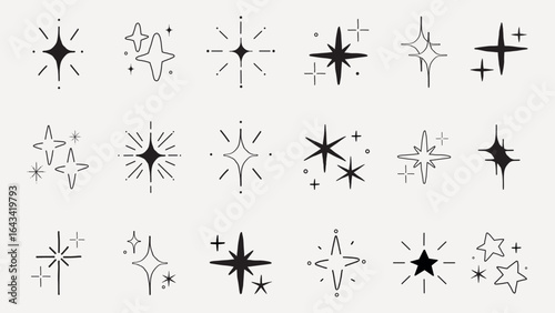 A collection of star icons in various styles. Star shapes, star designs, and star patterns are creatively displayed in this set of star illustrations. Element vector set.