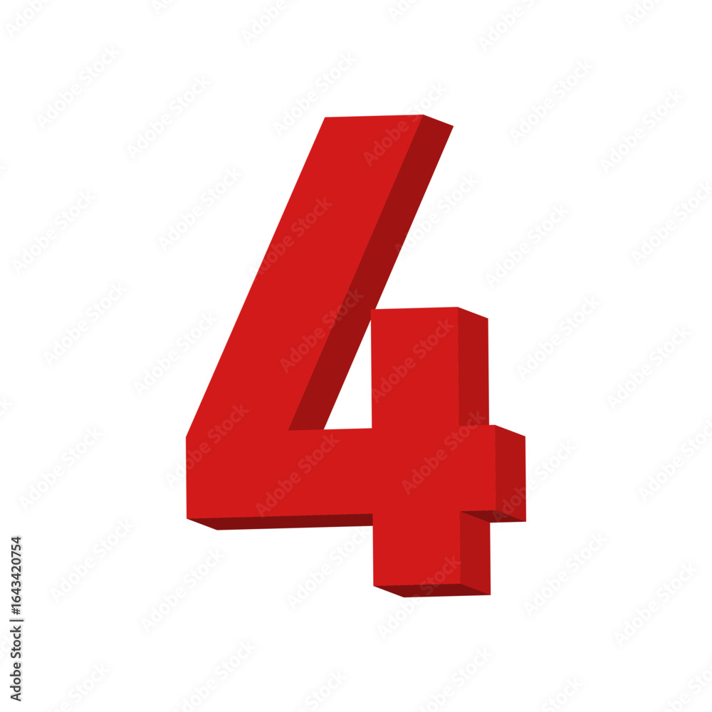 Obraz premium 3D Red Number 4 Text Vector on White Background
