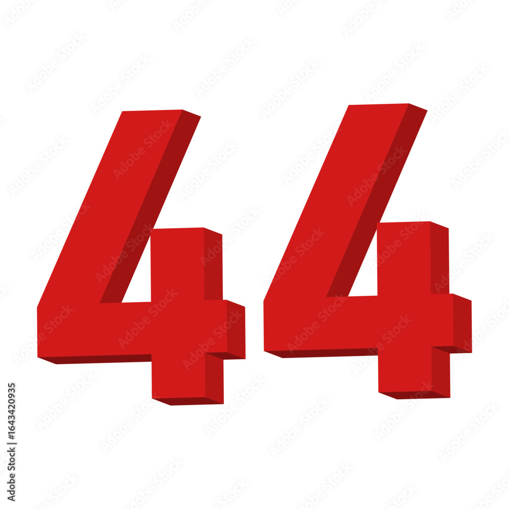 Fototapeta premium 3D Red Number 44 Text Vector on White Background