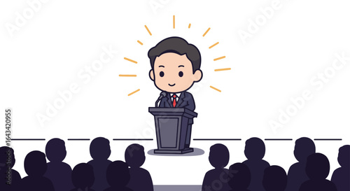 Cartoon Man Giving Public Speech at Podium to Audience