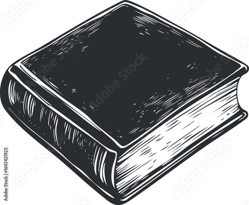 Black and white sketch of a closed hardcover book representing reading and knowledge concepts