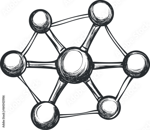 Hand drawn sketch of a molecular structure with atoms connected by bonds representing a scientific concept