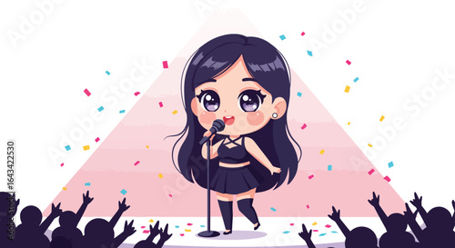 Cute Chibi Girl Singing on Stage with Audience