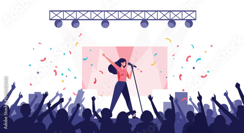 Female Singer Performing Live Concert with Cheering Crowd
