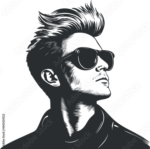 Vector illustration of a stylish young man with spiked hair and sunglasses in profile view