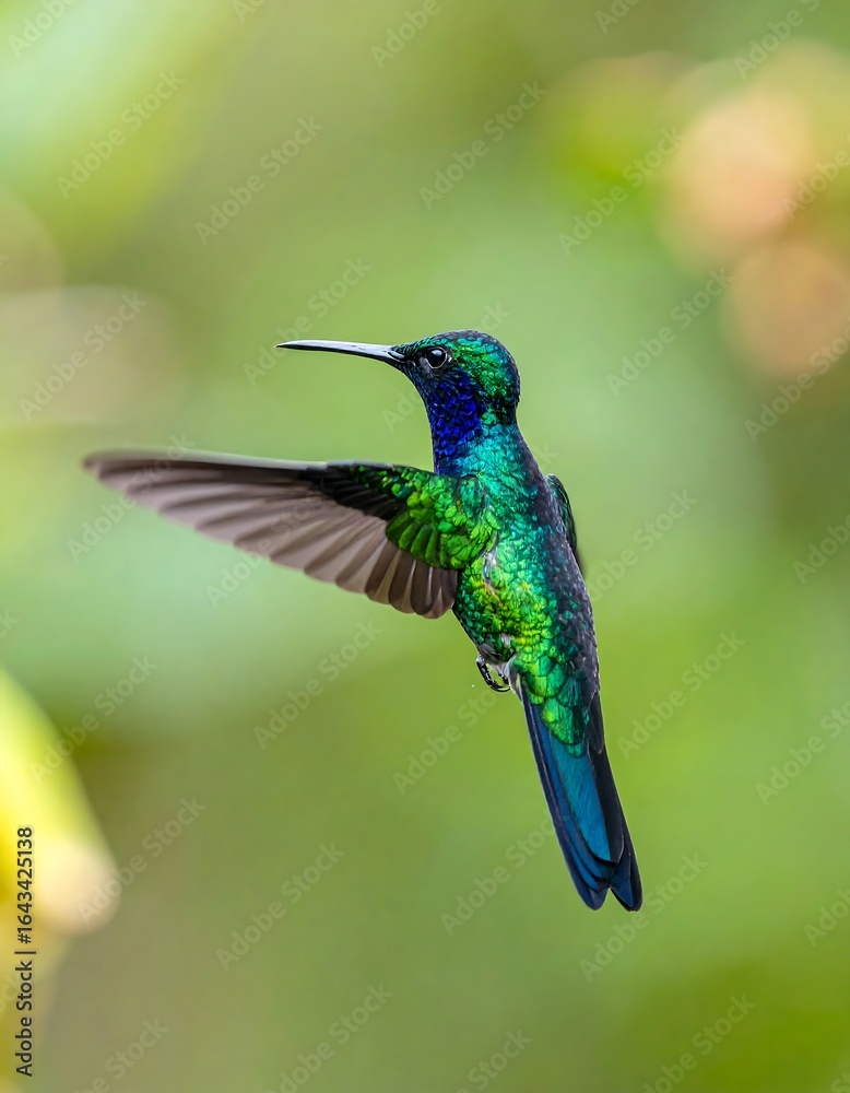 Obraz premium Iridescent hummingbird in flight