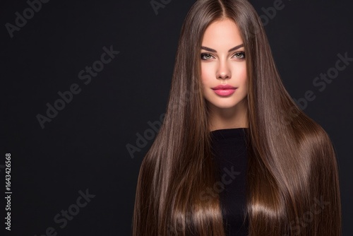 A stunning fashion model with long blonde hair and dark makeup is looking at the camera in a studio