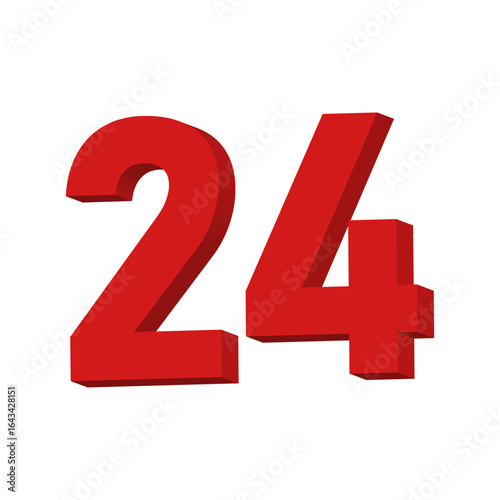 3D Red Number 24 Text Vector on White Background

