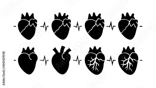 Black anatomical heart silhouette human organ cardiology