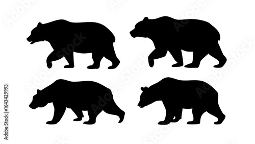 Black bear silhouettes in various poses animal wildlife
