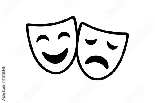 Traditional Theater Masks Vector Icons, Comic and Tragic Masks, Masquerade Symbols of Drama, Comedy and Tragedy, Happy and Sad Faces, Classic Performance Art Illustration