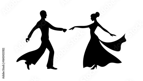 Elegant couple dancing ballroom waltz silhouette