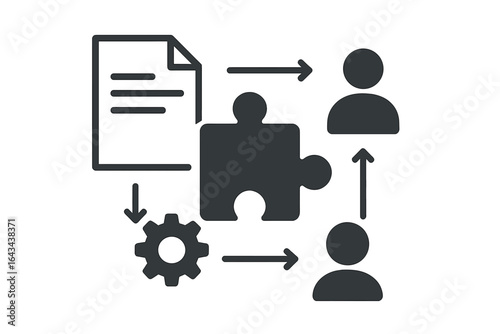 Business process management and workflow automation icon. Collaboration, integration, and strategy development pictogram. Customizable solution for project management.