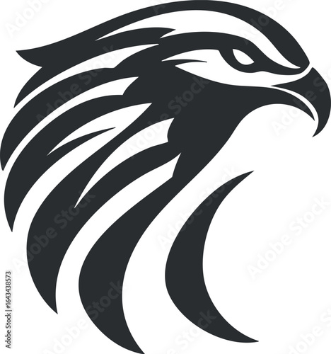 Stylized black and white eagle head logo design with sharp lines and fierce expression