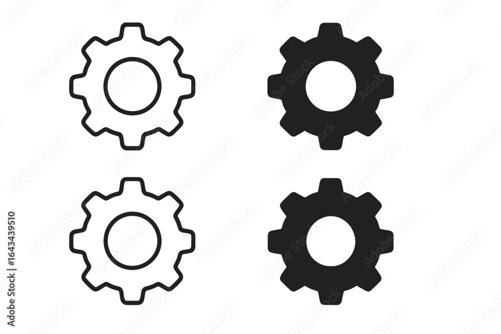 Gears outline and fill cogwheel illustrations, ideal for technology, mechanics, engineering, design projects, creative concepts, industry, and mechanical systems vector set Gears outline and fill cogwheel illustrations, ideal for technology, mechanics, engineering, design projects, creative concepts, industry, and mechanical systems vector set