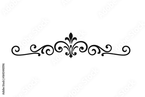 Elegant floral ornament divider. Vintage decorative filigree scroll element. Vector illustration for wedding invitation, certificate, or book decoration. Classic baroque style.