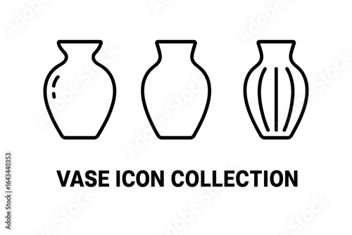 Vase Icon Collection, Outline Set of Vase Icons with Glazed Finish, Matte Finish, and Ribbed Texture Design, Vector Illustration, Decorative Pottery, Ceramic Art