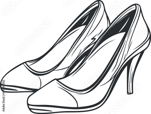 Black and white vector illustration of elegant women's high heel shoes for fashion and style