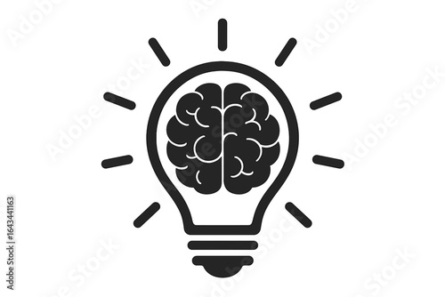 Light bulb with brain icon. Creative idea, innovation, inspiration, and thinking concept. Intelligence, knowledge, and solution symbol. Smart creativity mind vector.
