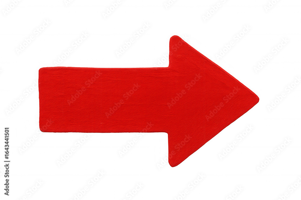 Fototapeta premium Bright red directional arrow pointing rightward, transparent backdrop highlighting navigation or emphasis marker