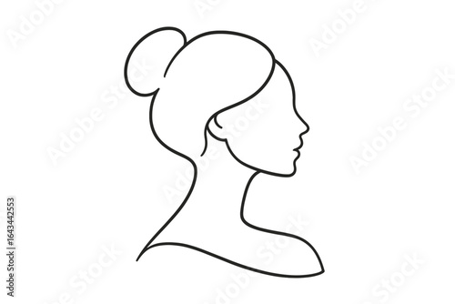 Elegant woman face profile silhouette. Continuous line art drawing vector. Minimalist female portrait for beauty salon, spa, cosmetics, fashion logo design concept.