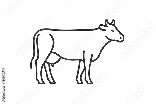 Simple cow line art icon. Minimalist cattle symbol for farm and dairy concepts. Modern vector illustration of livestock for agriculture or beef and milk industry design.