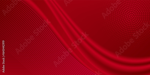 Abstract vector background luxury red silk or satin texture. Red cloth or liquid wave or wavy folds of grunge silk. Red luxurious background design of elegant curves red material. Vector illustration.